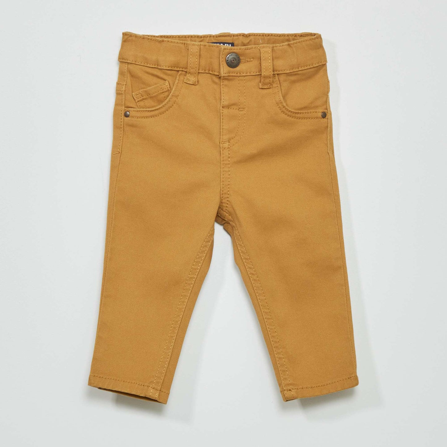 Slim-fit twill trousers with adjustable waist BROWN BEIGE