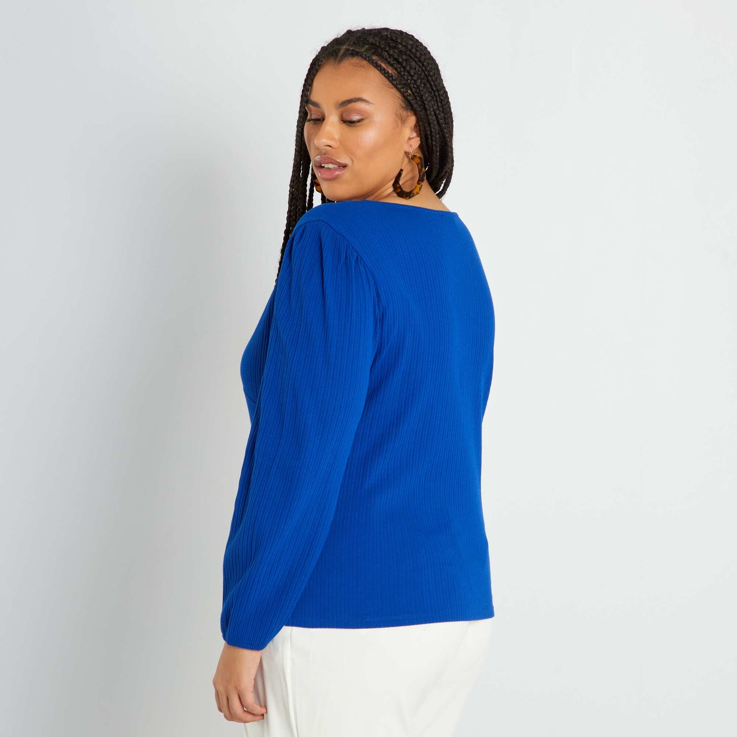 Ribbed cardigan with V-neck blue