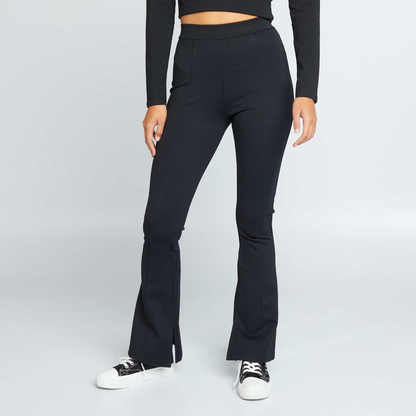 Flared bootcut trousers with slit hems Black