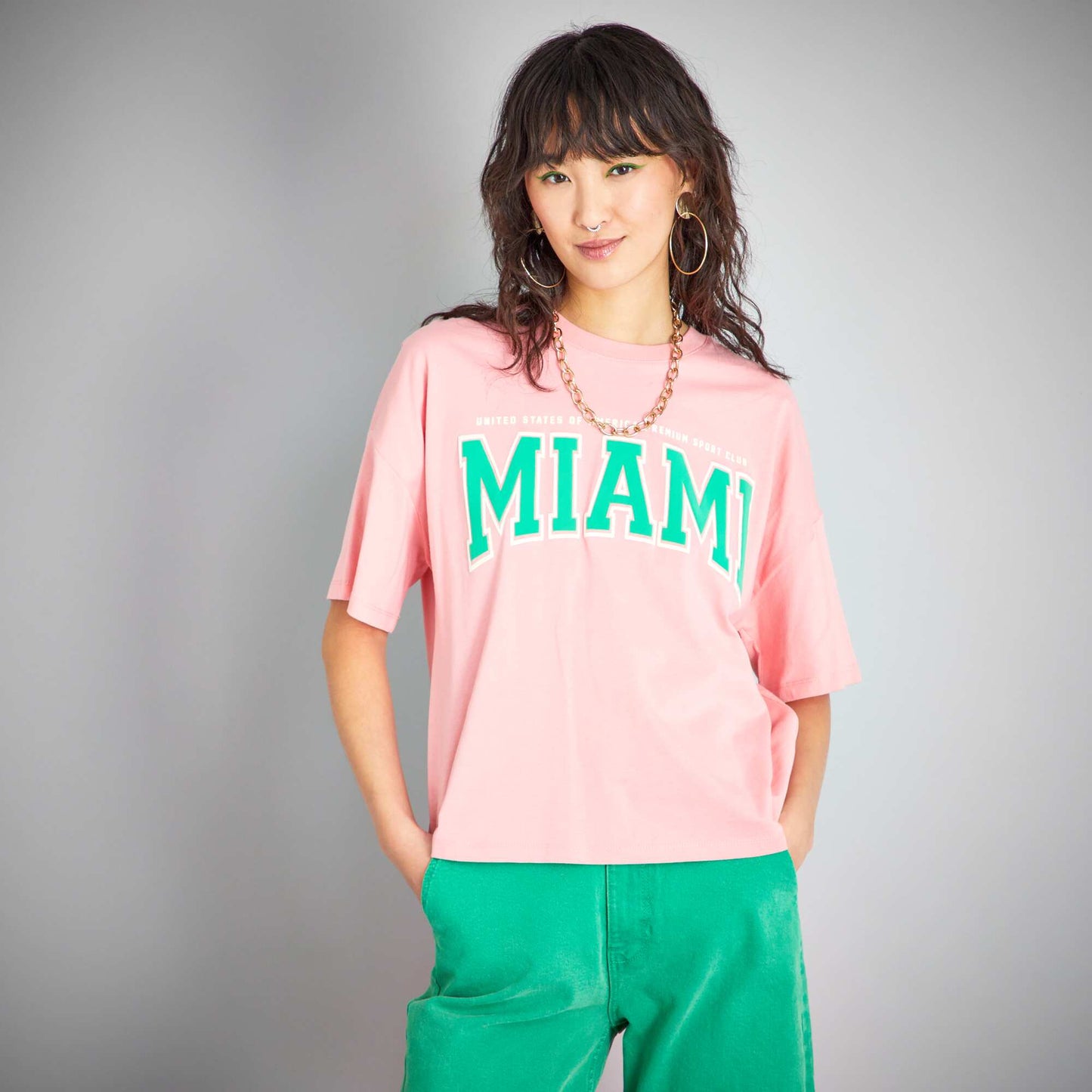 Miami print cotton T-shirt PINK