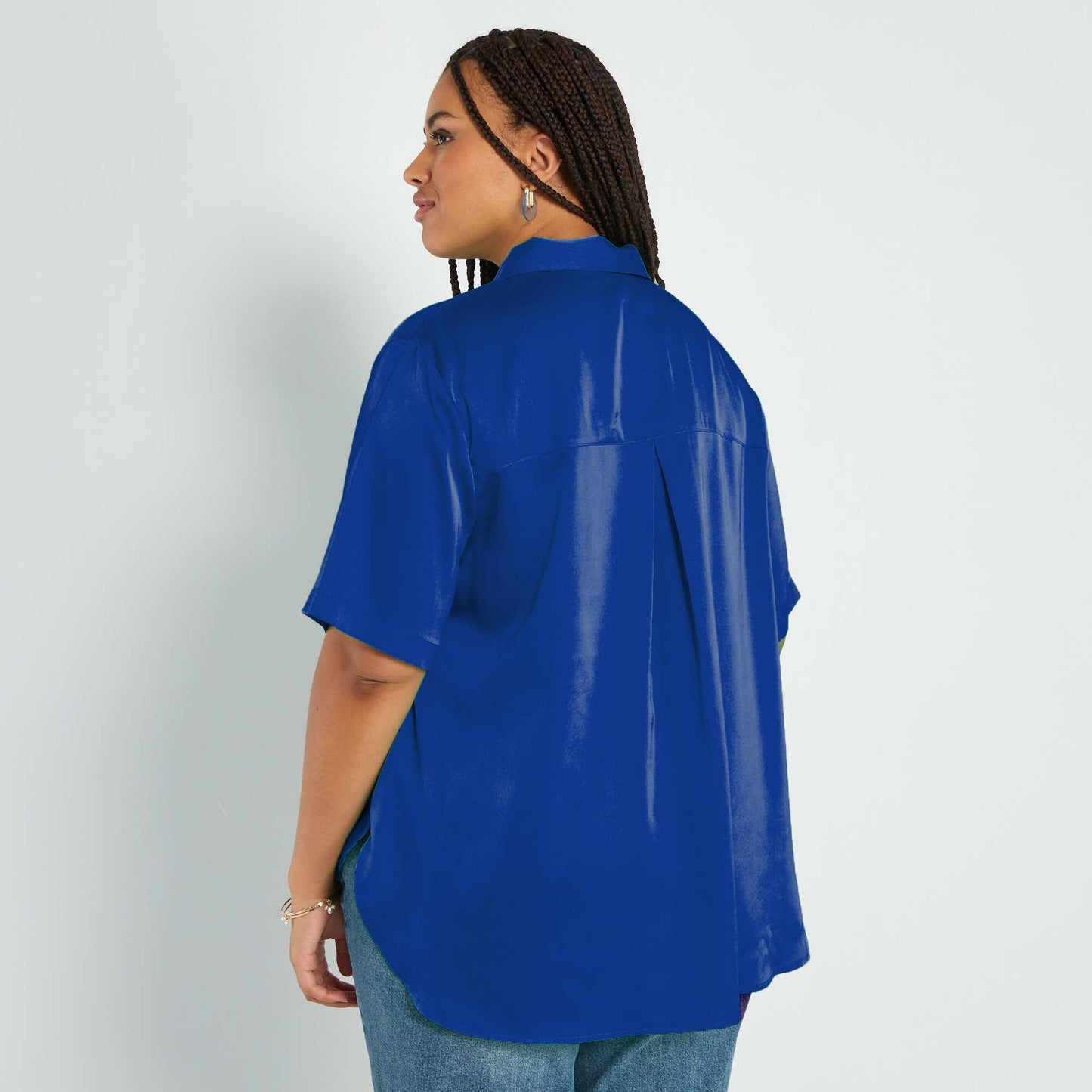 Satin-effect blouse with cutaway collar BLUE WEB
