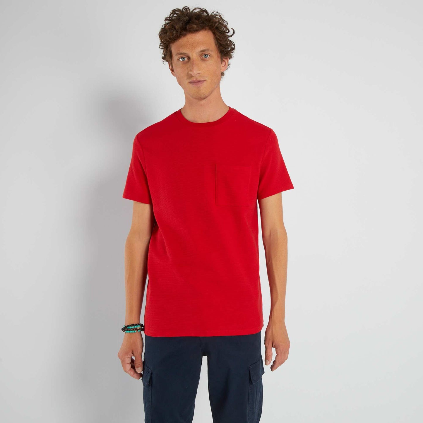 Striped jacquard T-shirt RED