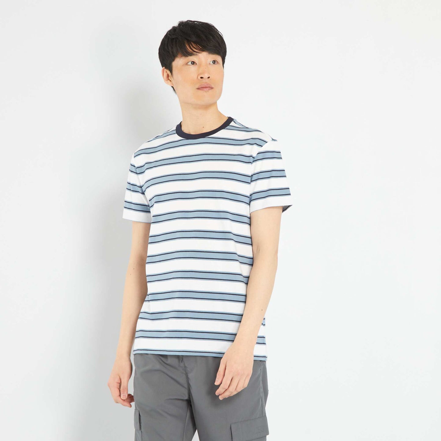 Striped jersey T-shirt denim blue