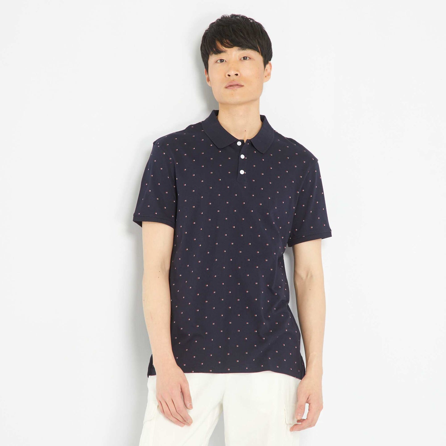 Short-sleeved printed polo shirt BLUE