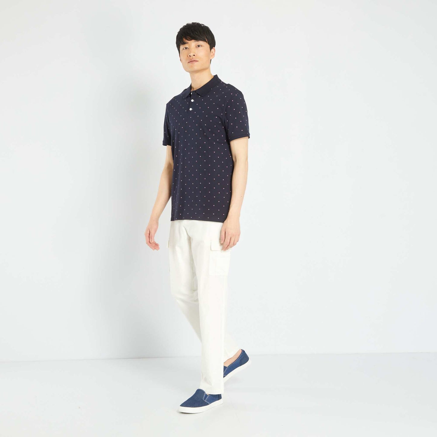 Short-sleeved printed polo shirt BLUE