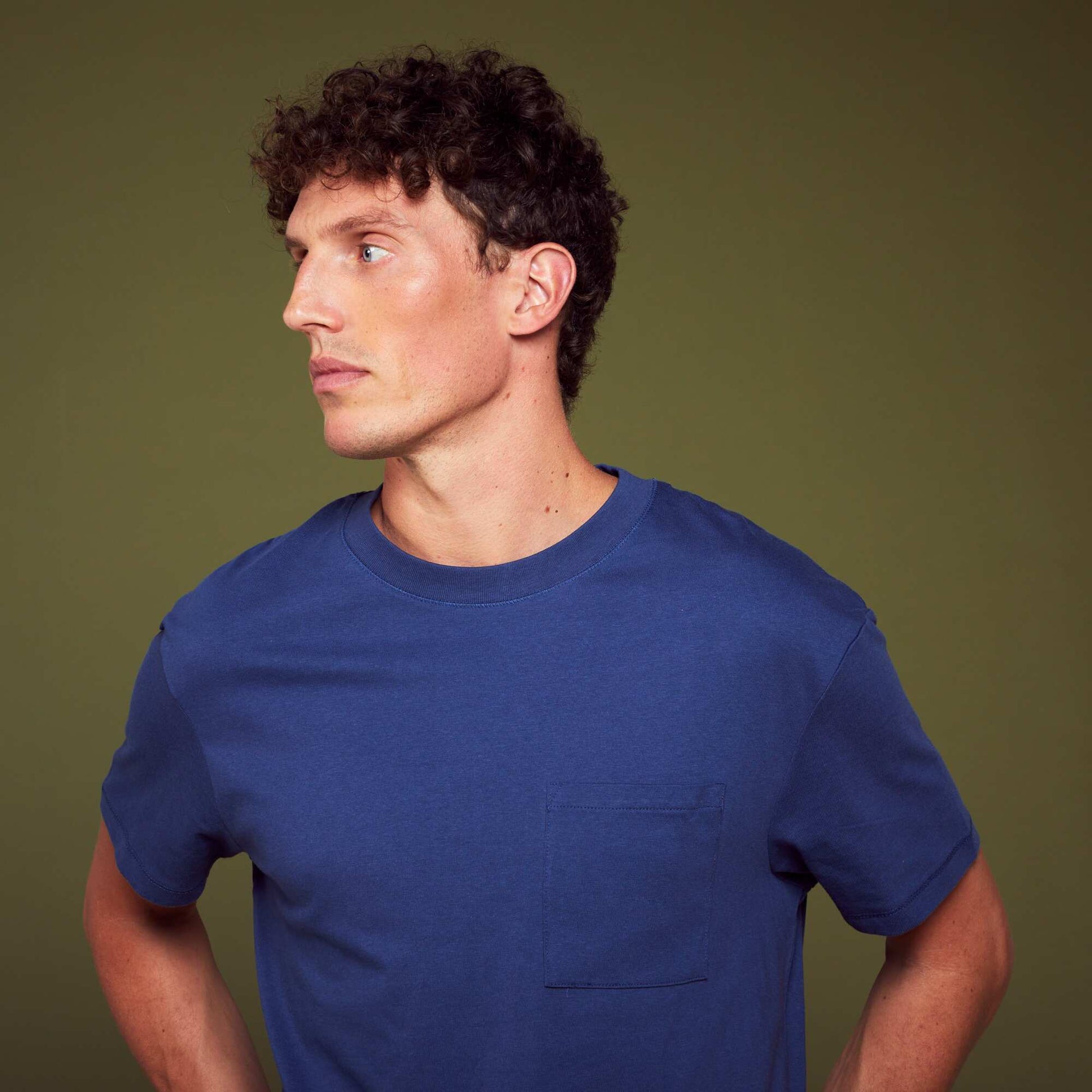 Loose-fit jersey T-shirt with pocket DARK BLUE