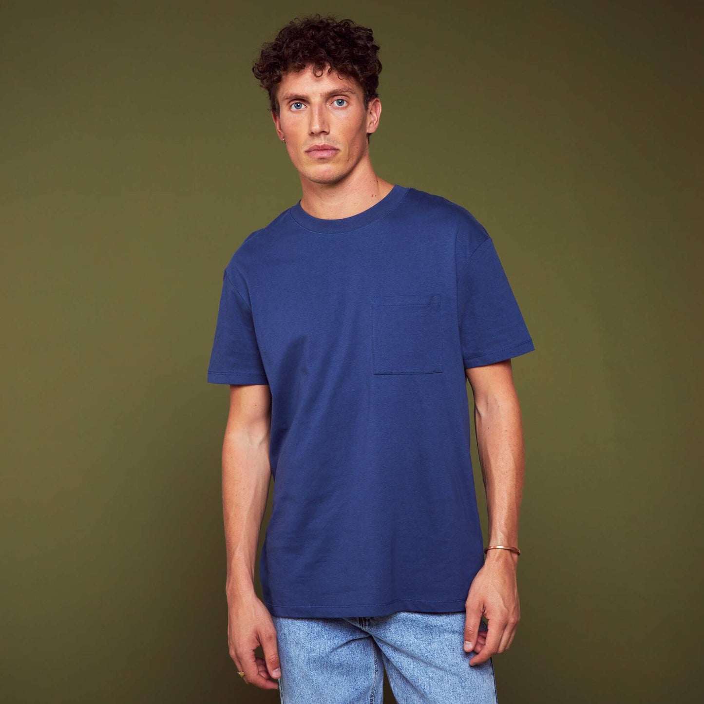 Loose-fit jersey T-shirt with pocket DARK BLUE
