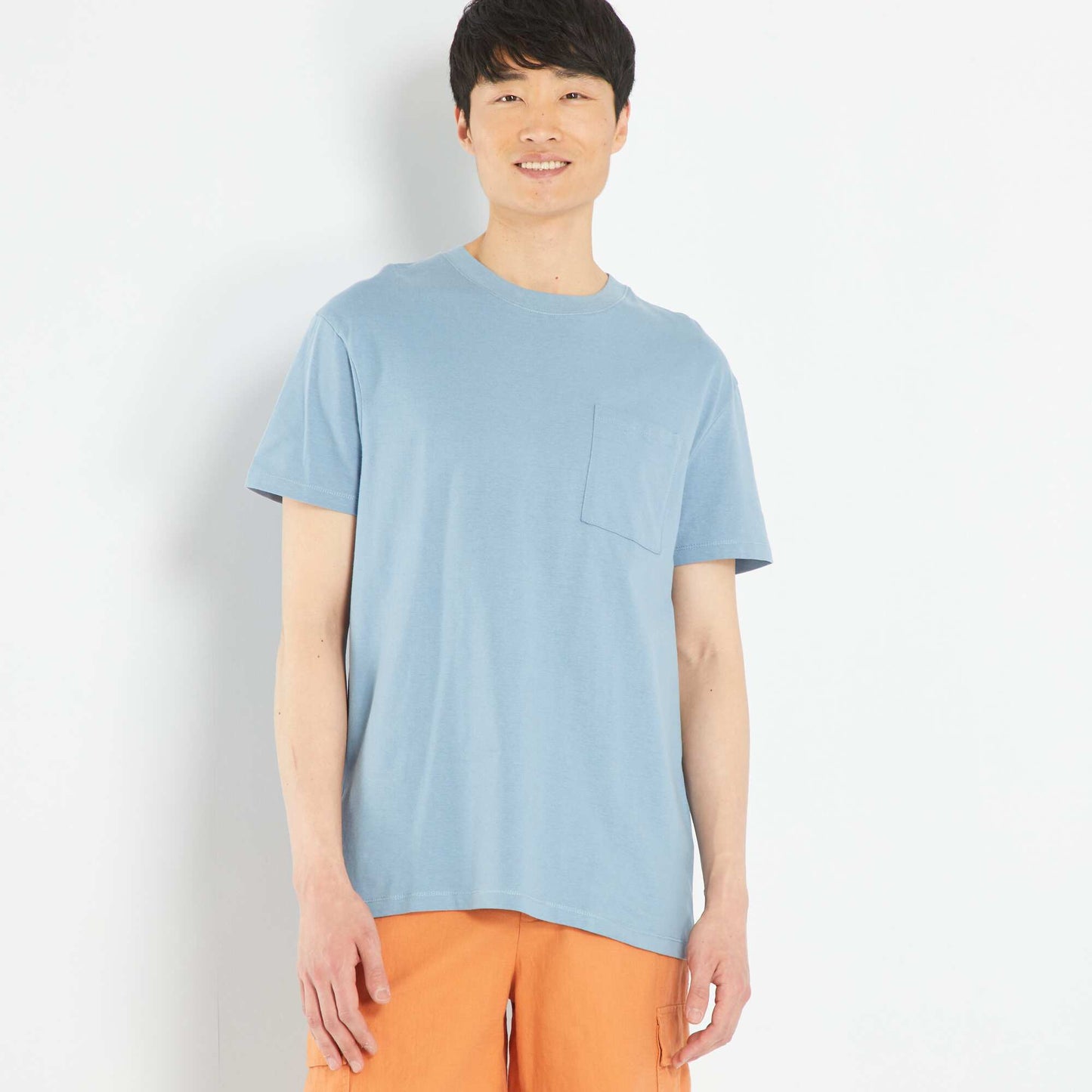 Loose-fit jersey T-shirt with pocket denim blue