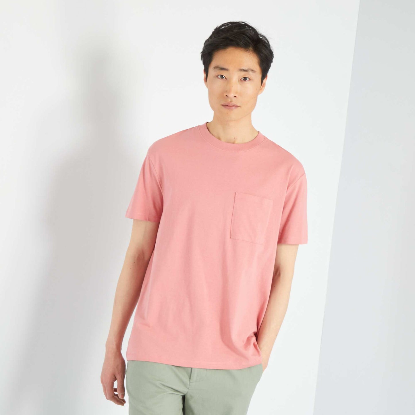 Loose-fit jersey T-shirt with pocket pink