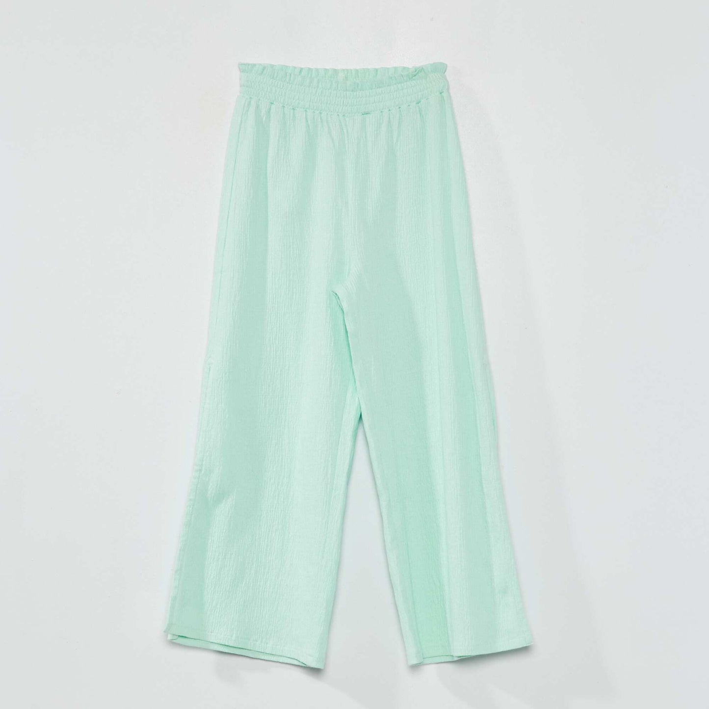 Waffle-knit wide-leg trousers with slits green