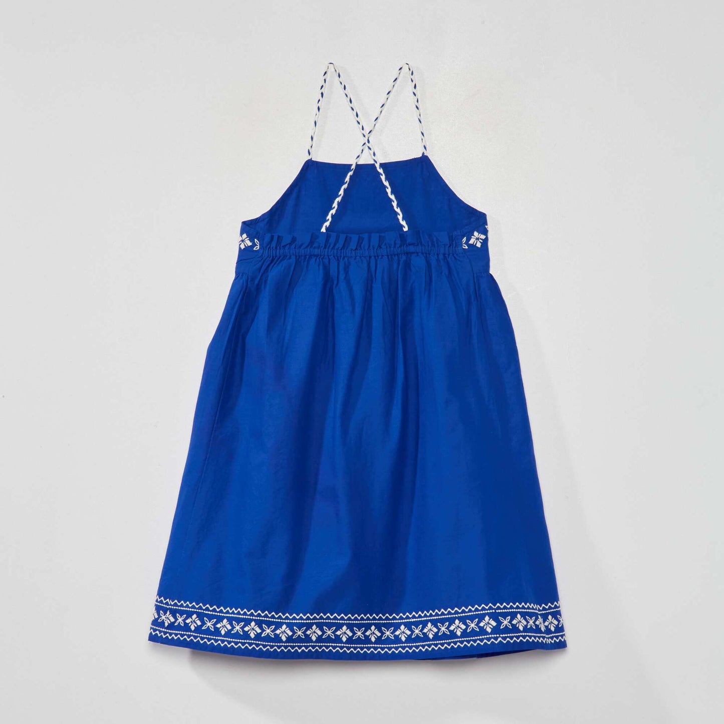 Embroidered full-skirt dress blue/white
