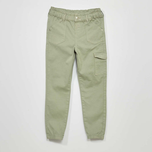 Paper bag trousers with pockets grey green