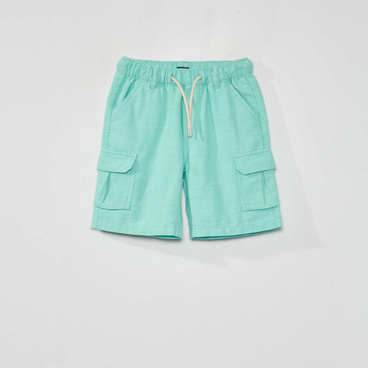 Plain linen-blend Bermuda shorts BLUE