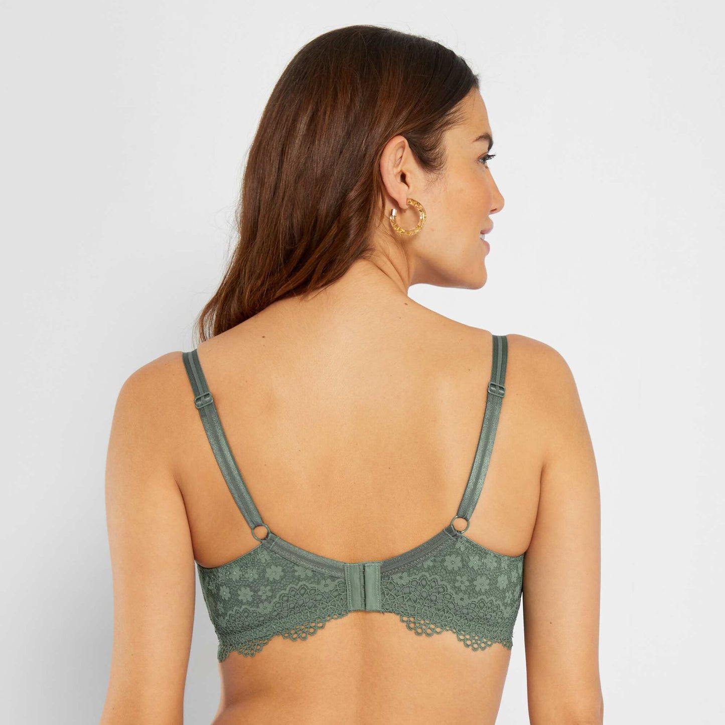 Floral lace bra, cups D&E grey green