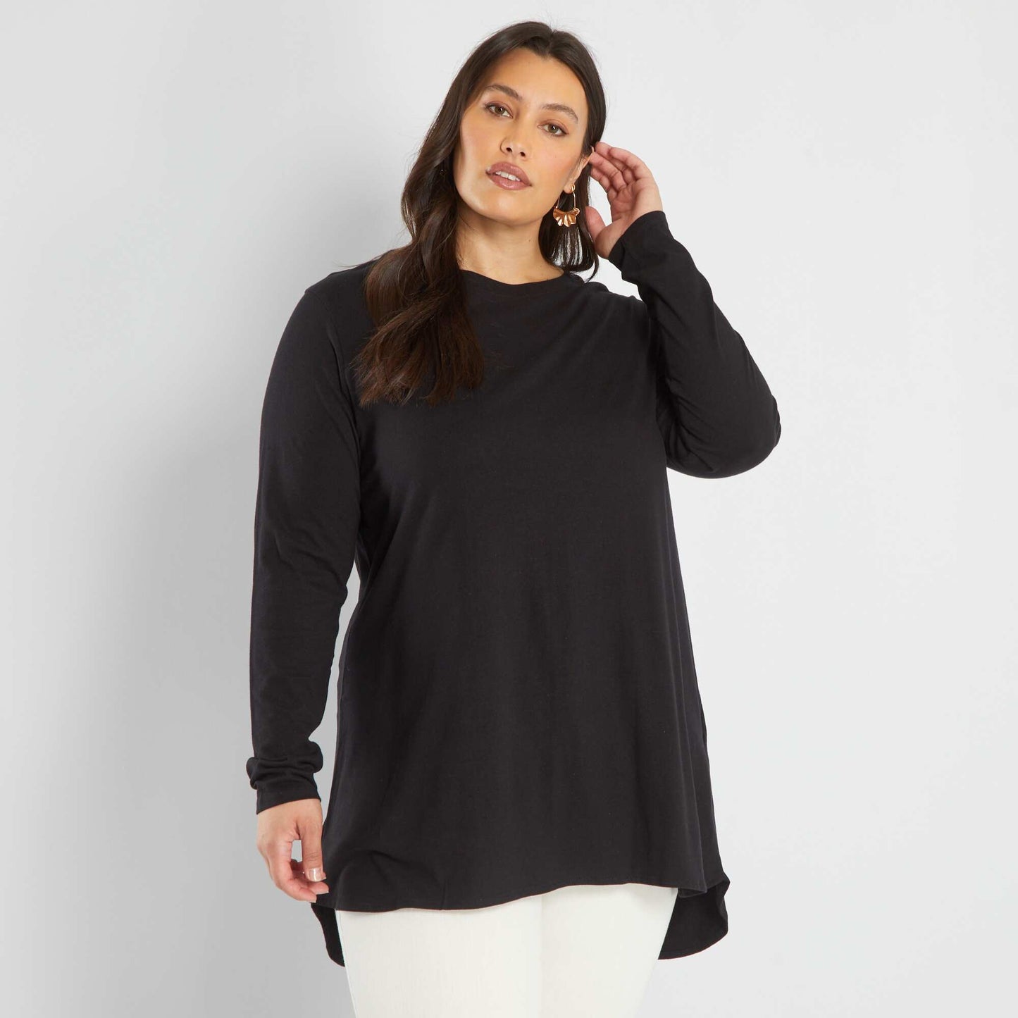 Long T-shirt with long sleeves BLACK