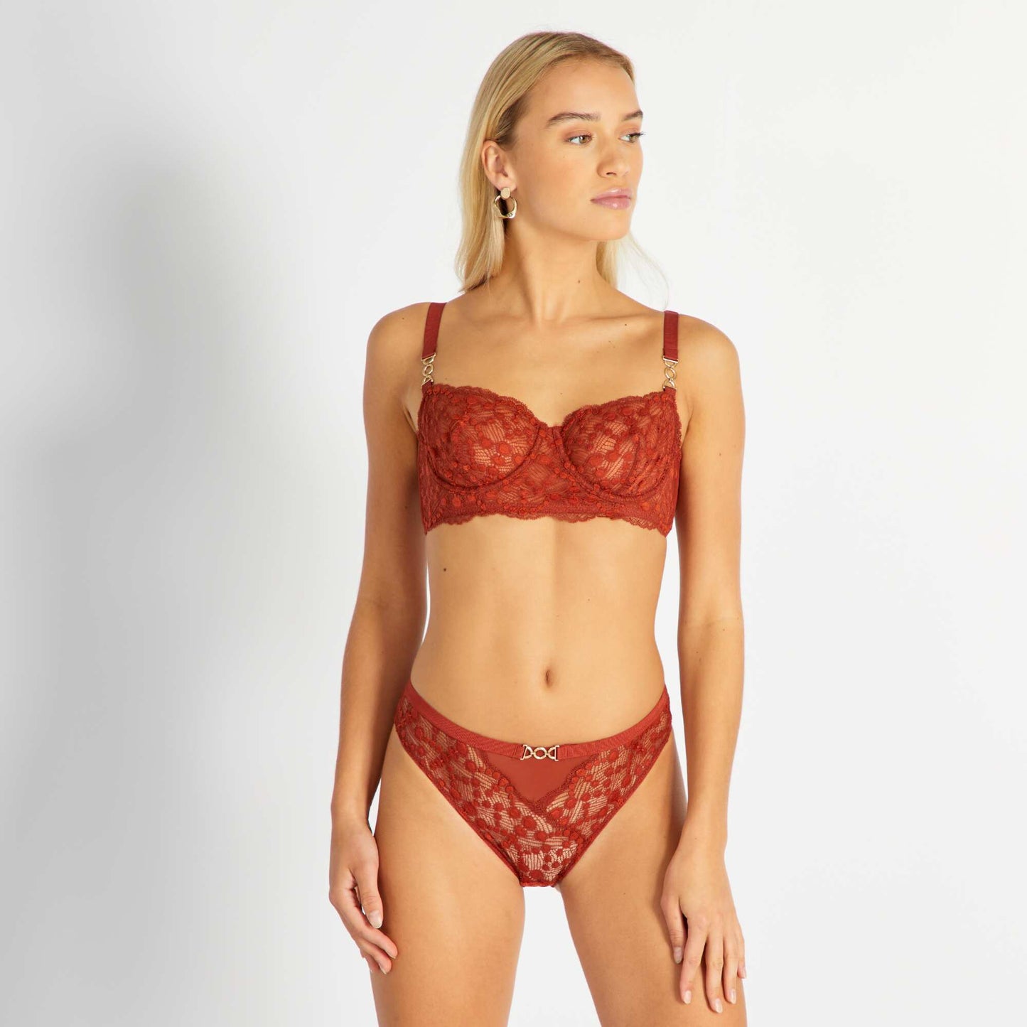 Lace demi-cup bra ORANGE