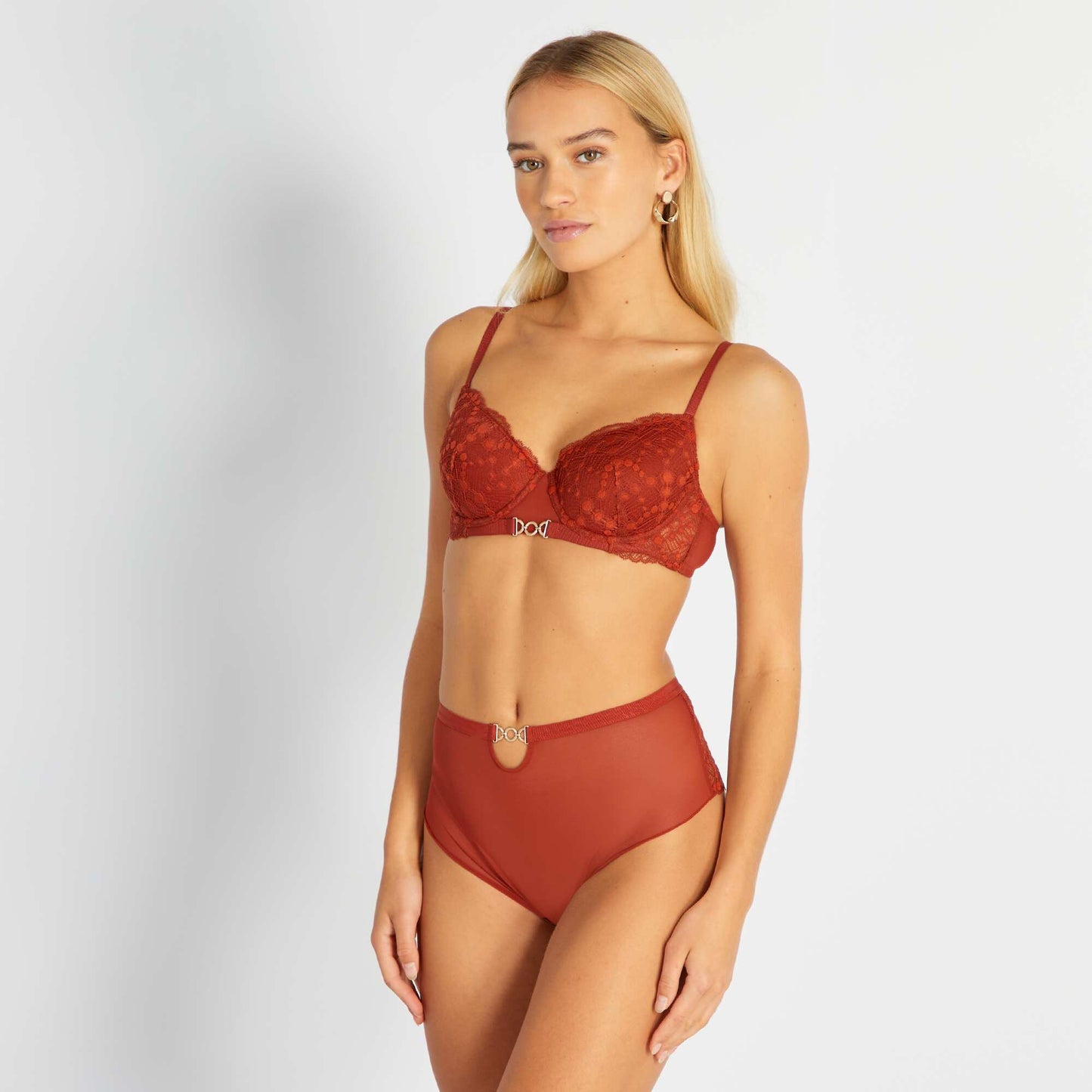 Plunging demi-cup lace bra ORANGE