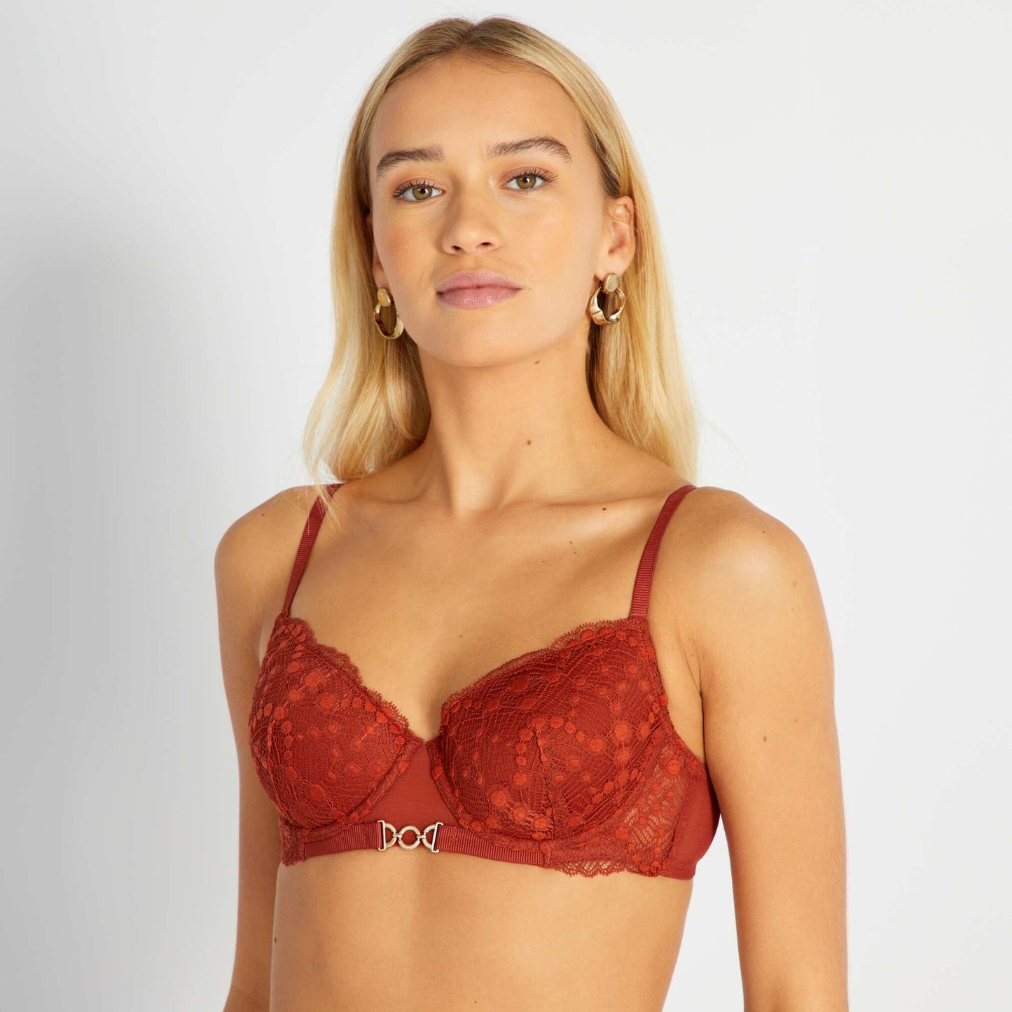 Plunging demi-cup lace bra ORANGE