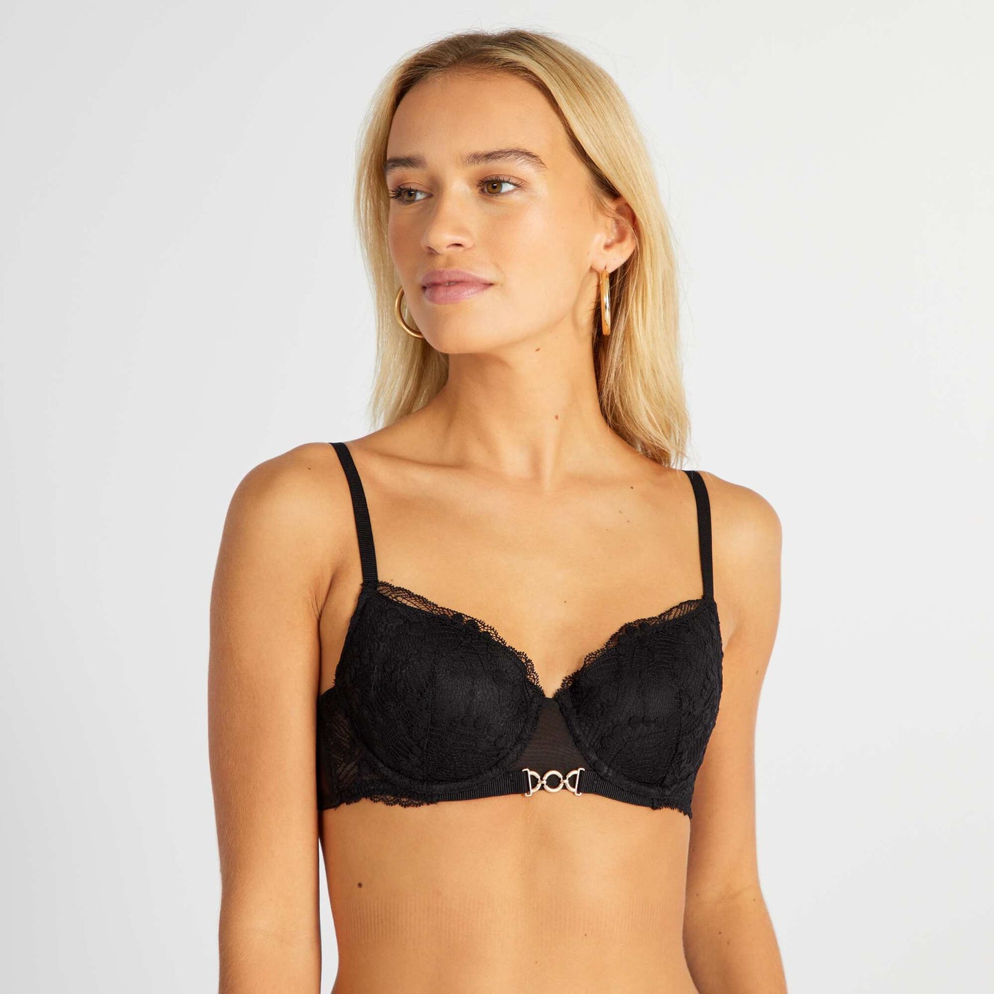 Plunging demi-cup lace bra black