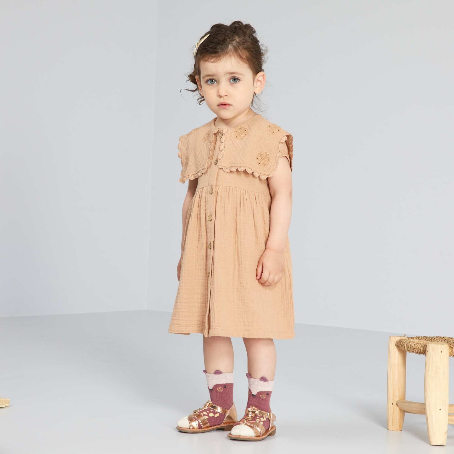 Cotton gauze dress BROWN