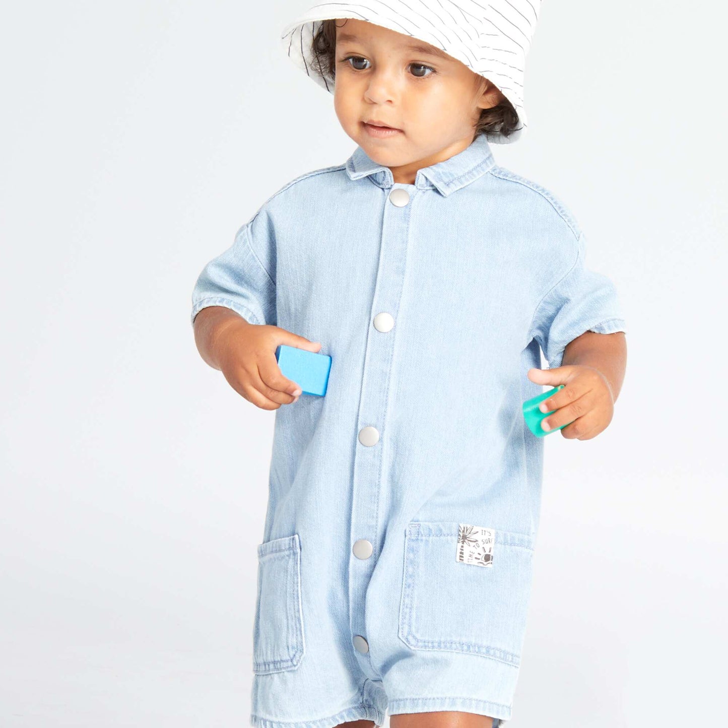 Denim-style romper BLUE