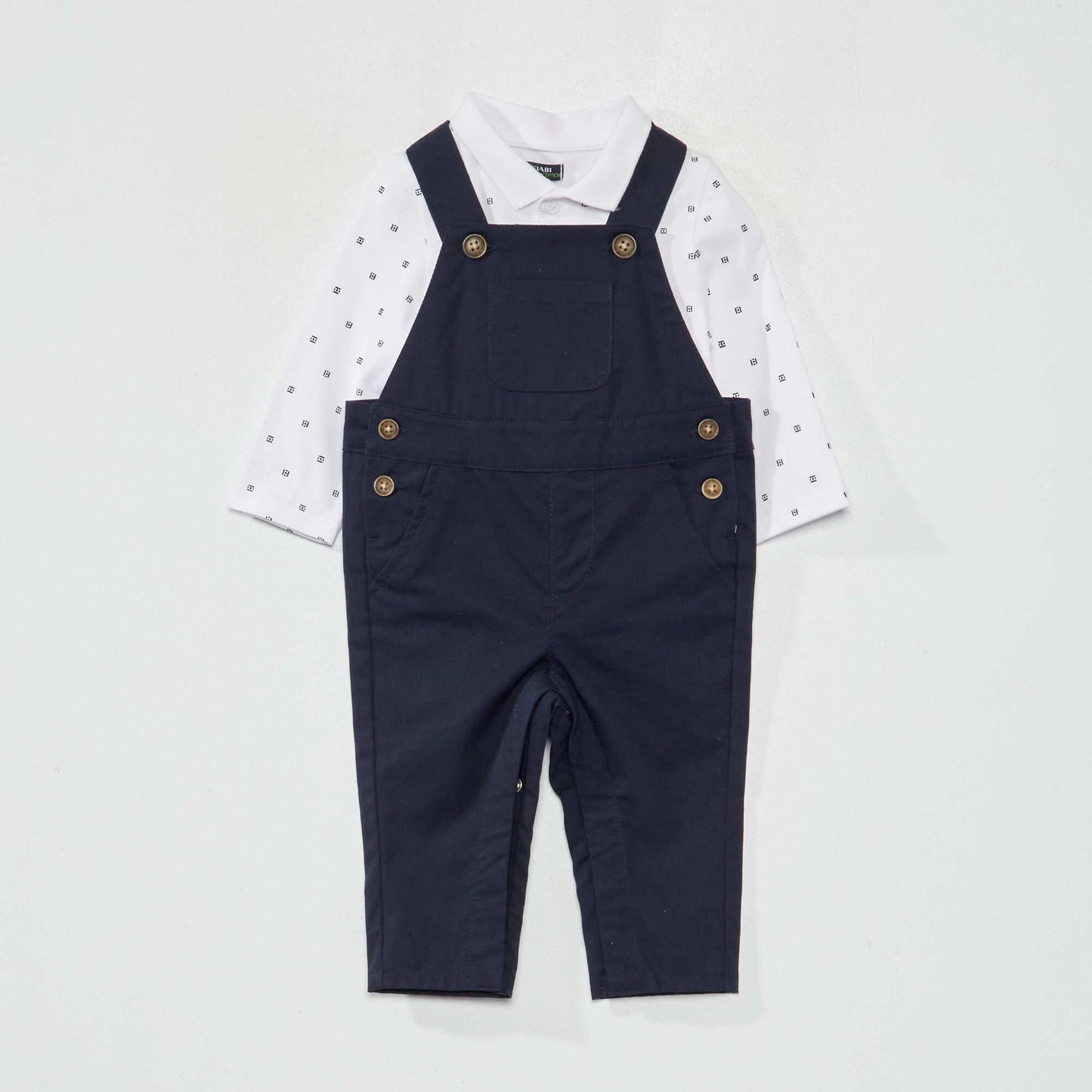 Dungarees + polo shirt set WHITE