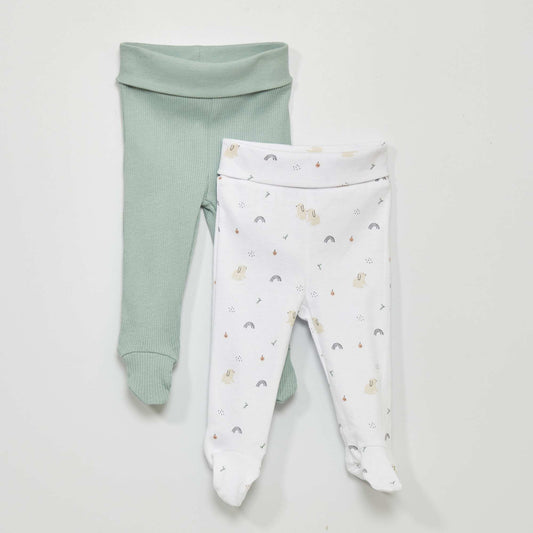 Pack of 2 pairs of leggings with feet WHITE