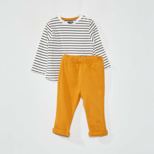 Printed T-shirt and French terry trousers set blue stripes