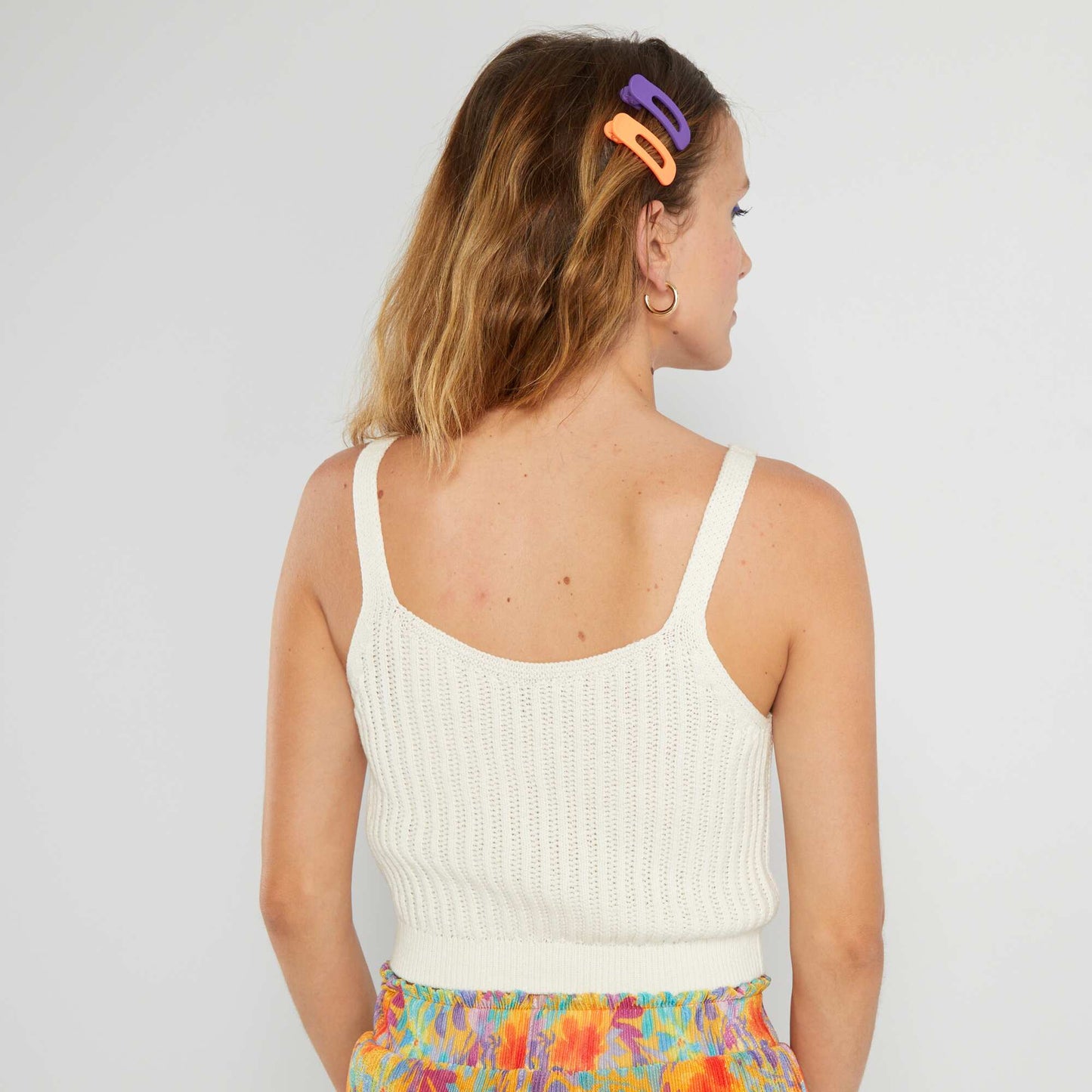 Cropped crochet knit vest top WHITE