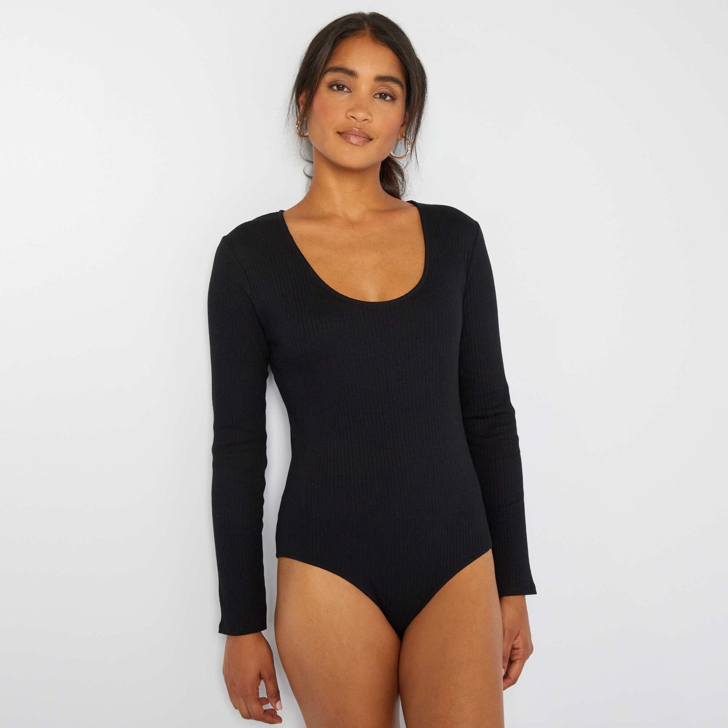 Long-sleeved ribbed bodysuit Black