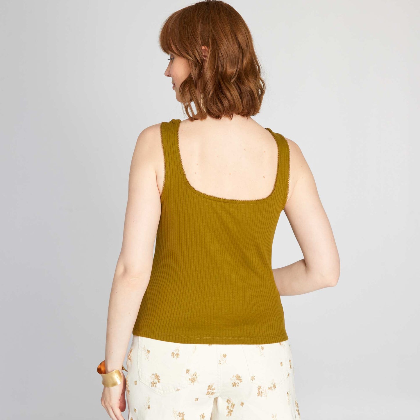 Ribbed vest top with buttons GREEN