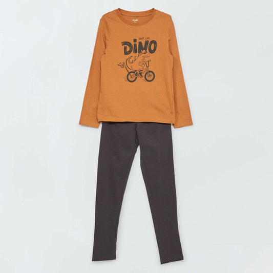 T-shirt and trousers pyjama set - 2-piece set BROWN