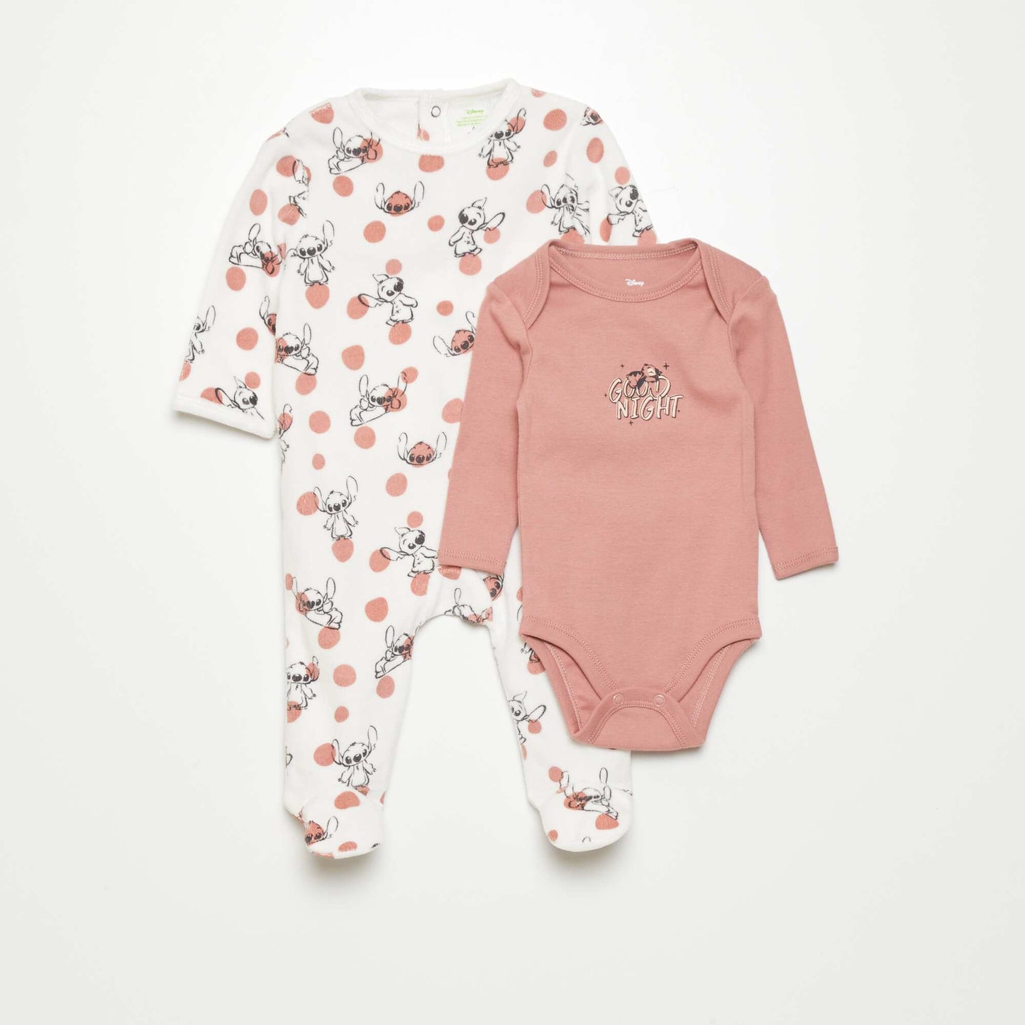 Stitch pack of 1 velour sleepsuit + 1 cotton bodysuit WHITE