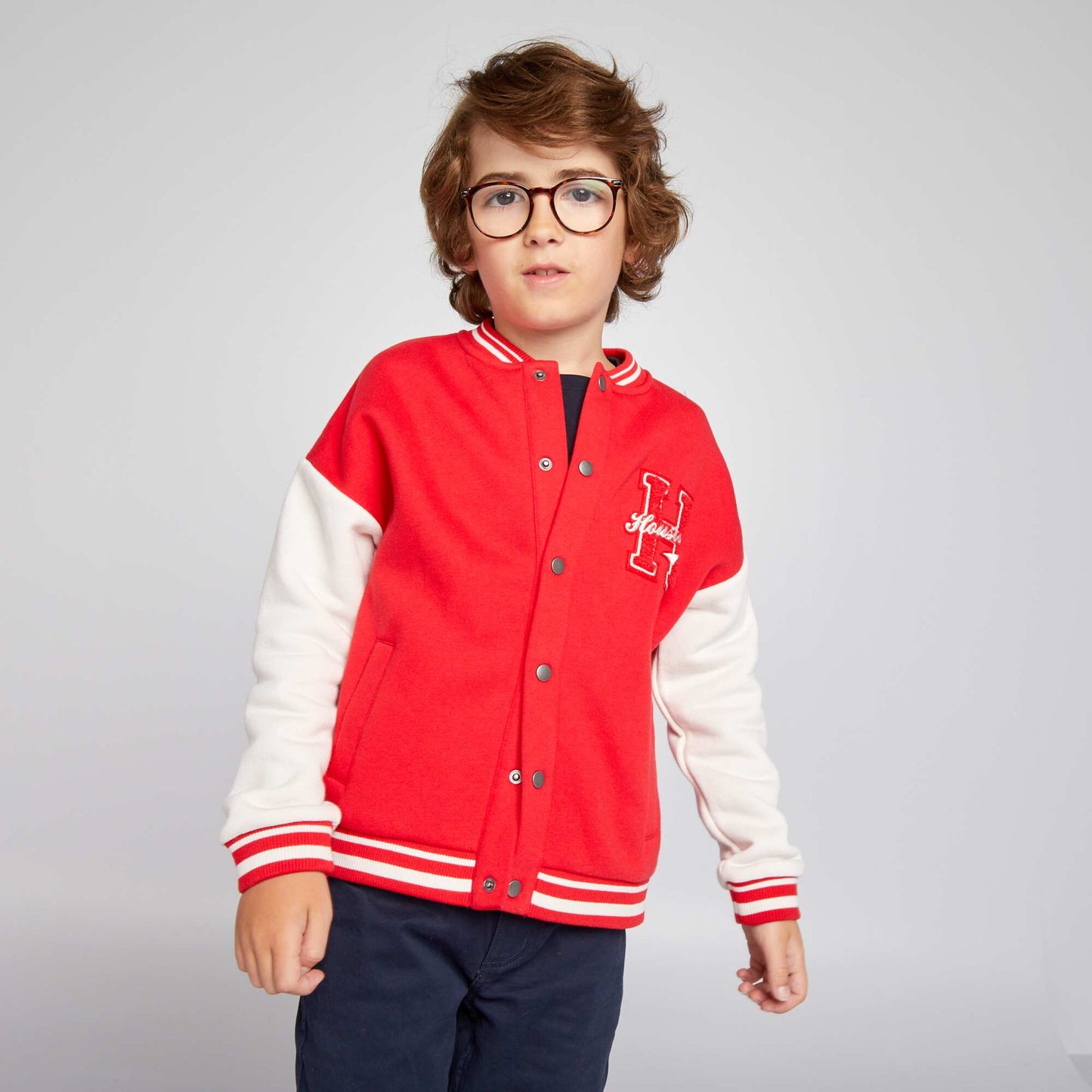 Varsity-style sweatshirt fabric jacket Red