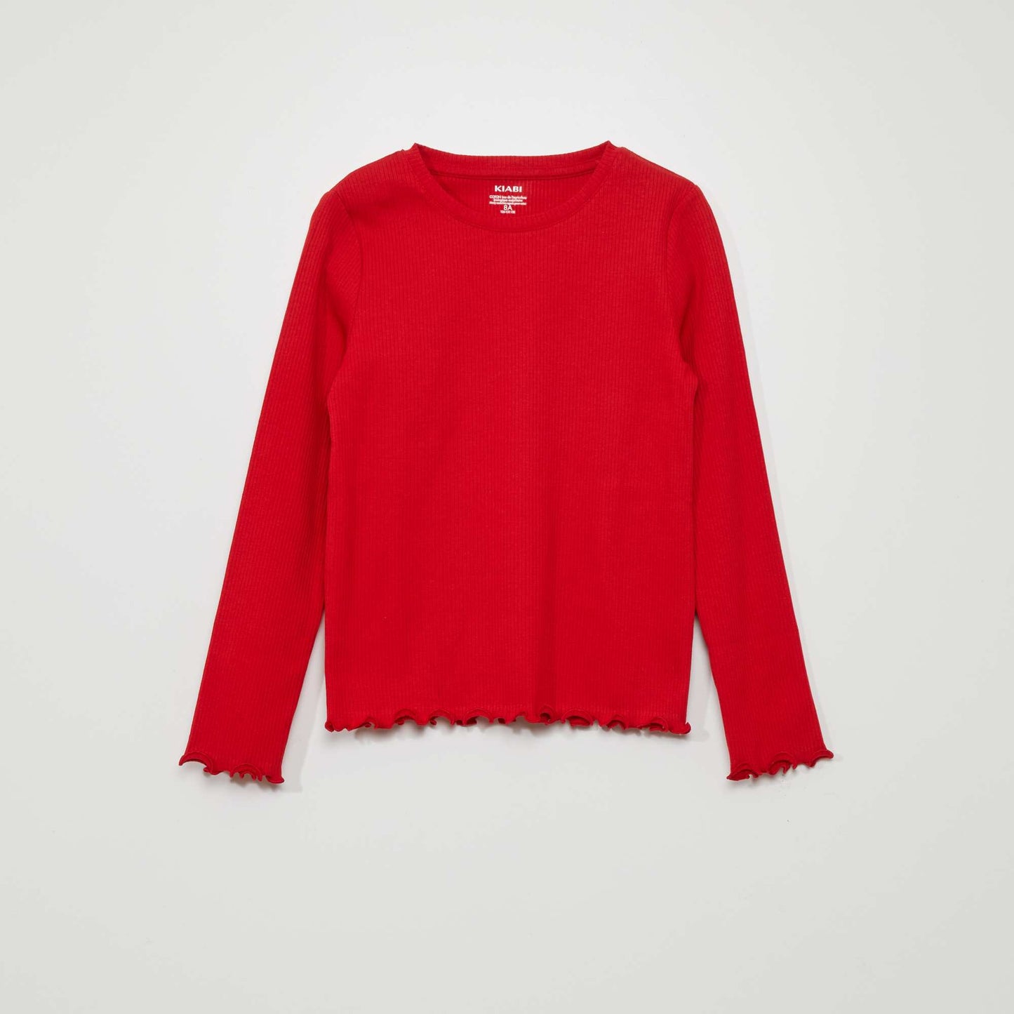 Ribbed knit long-sleeved T-shirt RED