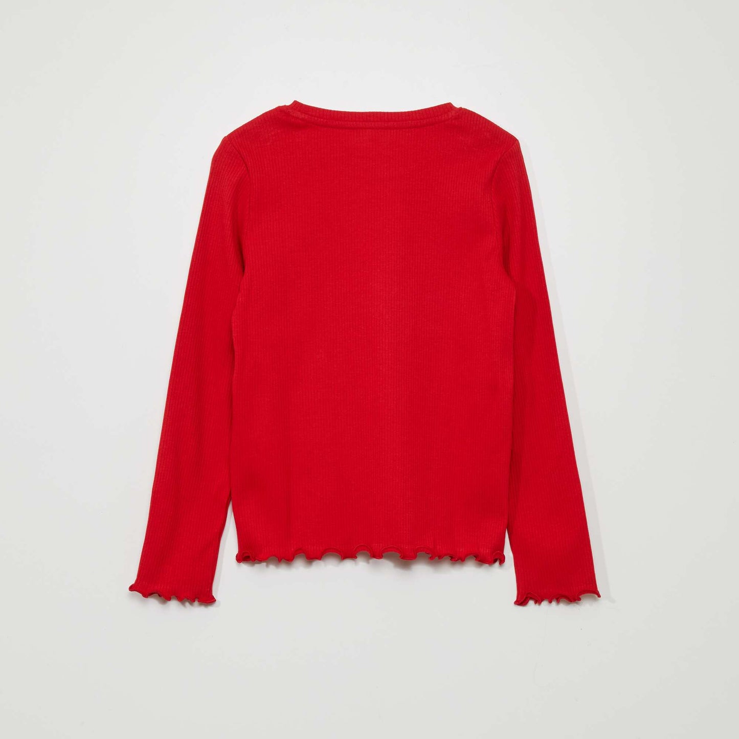 Ribbed knit long-sleeved T-shirt RED