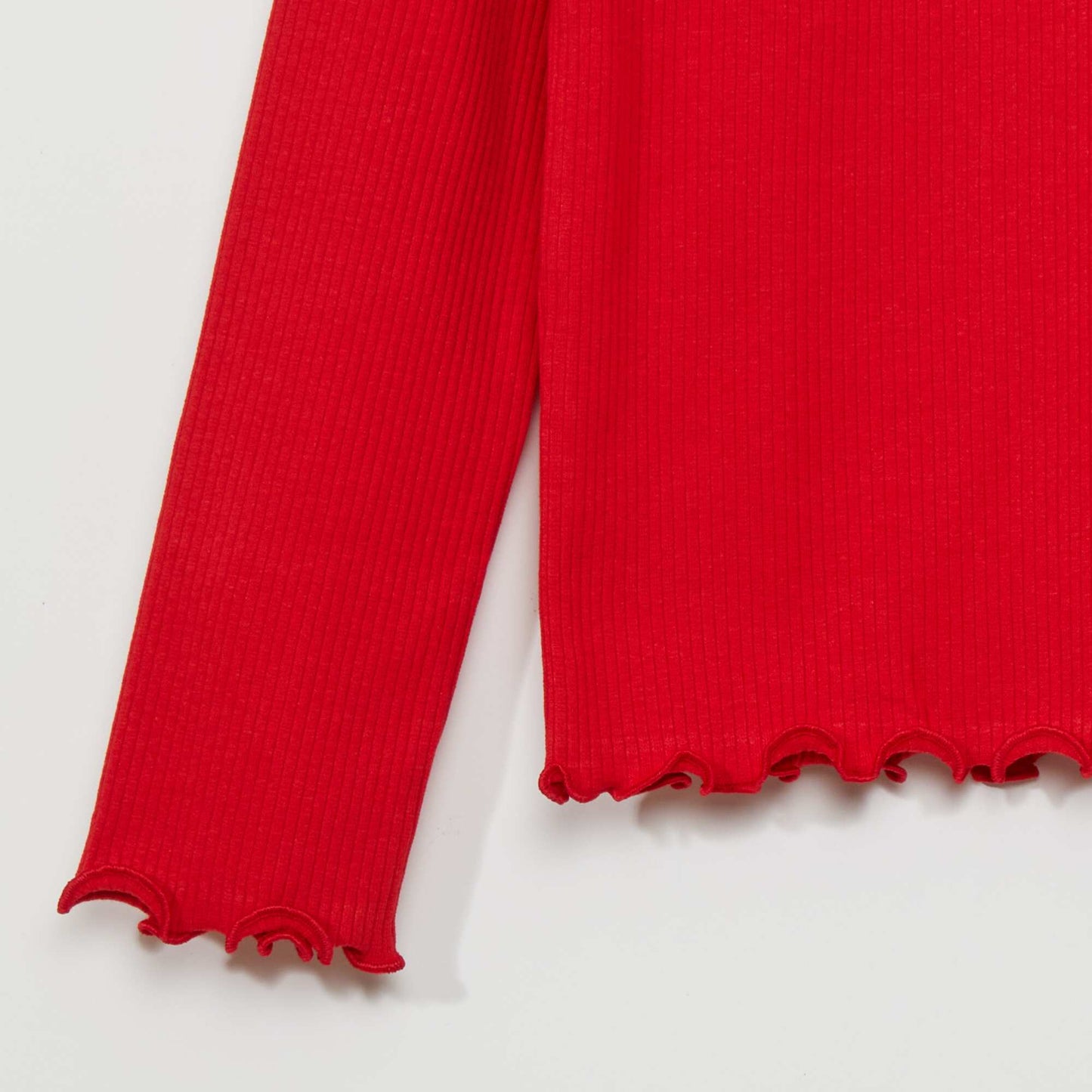 Ribbed knit long-sleeved T-shirt RED