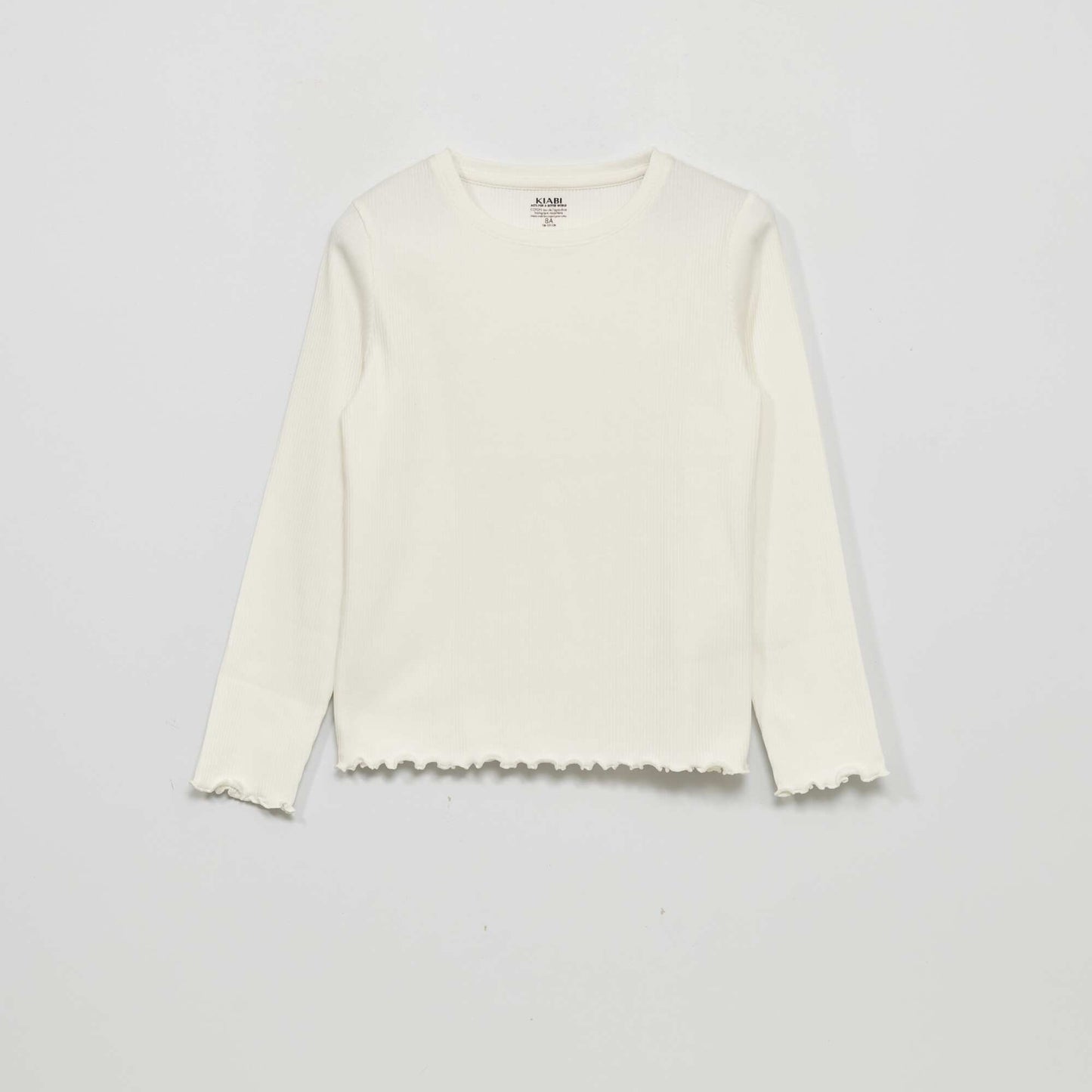 نسيج مضلع بأكمام طويلة تيشرت أبيض