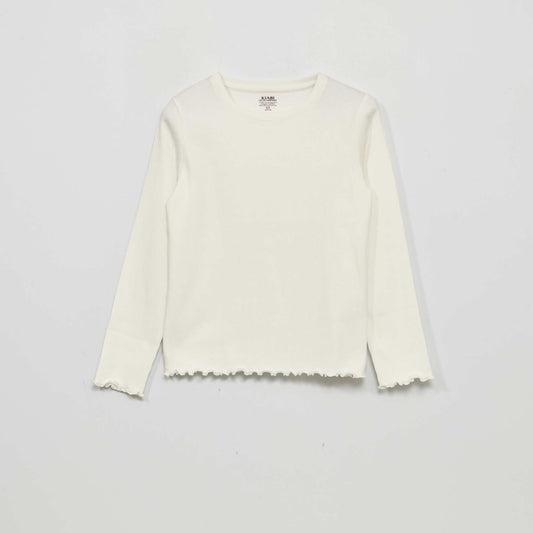 Ribbed knit long-sleeved T-shirt White
