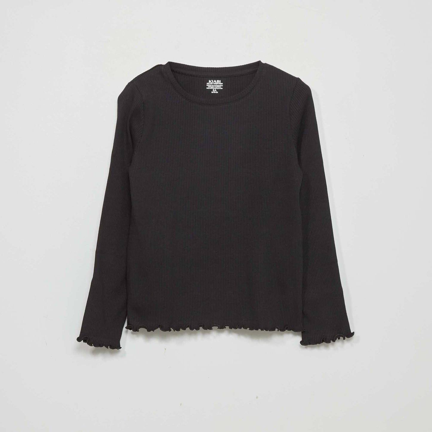 Ribbed knit long-sleeved T-shirt Black