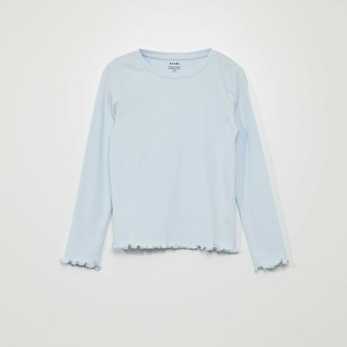 Ribbed knit long-sleeved T-shirt BLUE