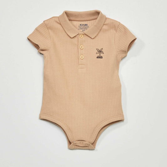 Short-sleeved bodysuit with polo collar BEIGE