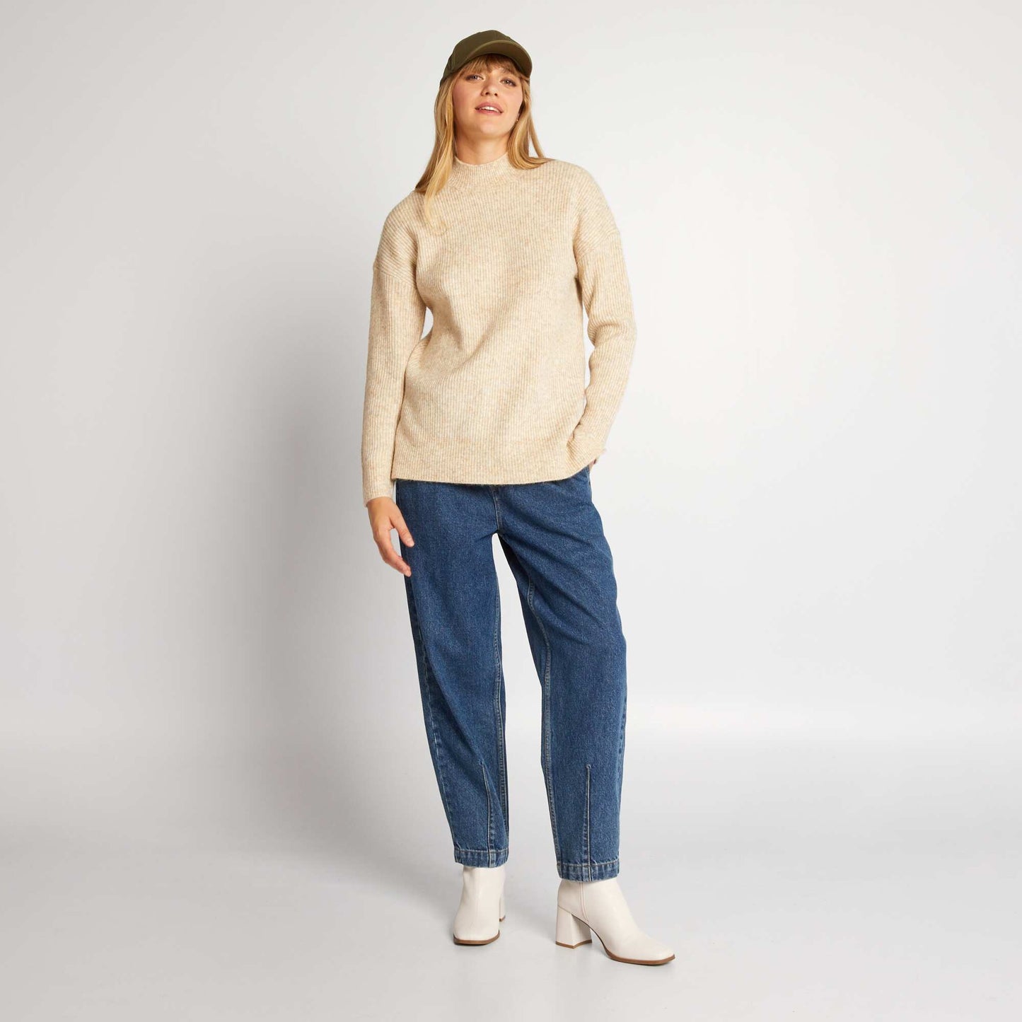 Knit sweater with high neck Beige