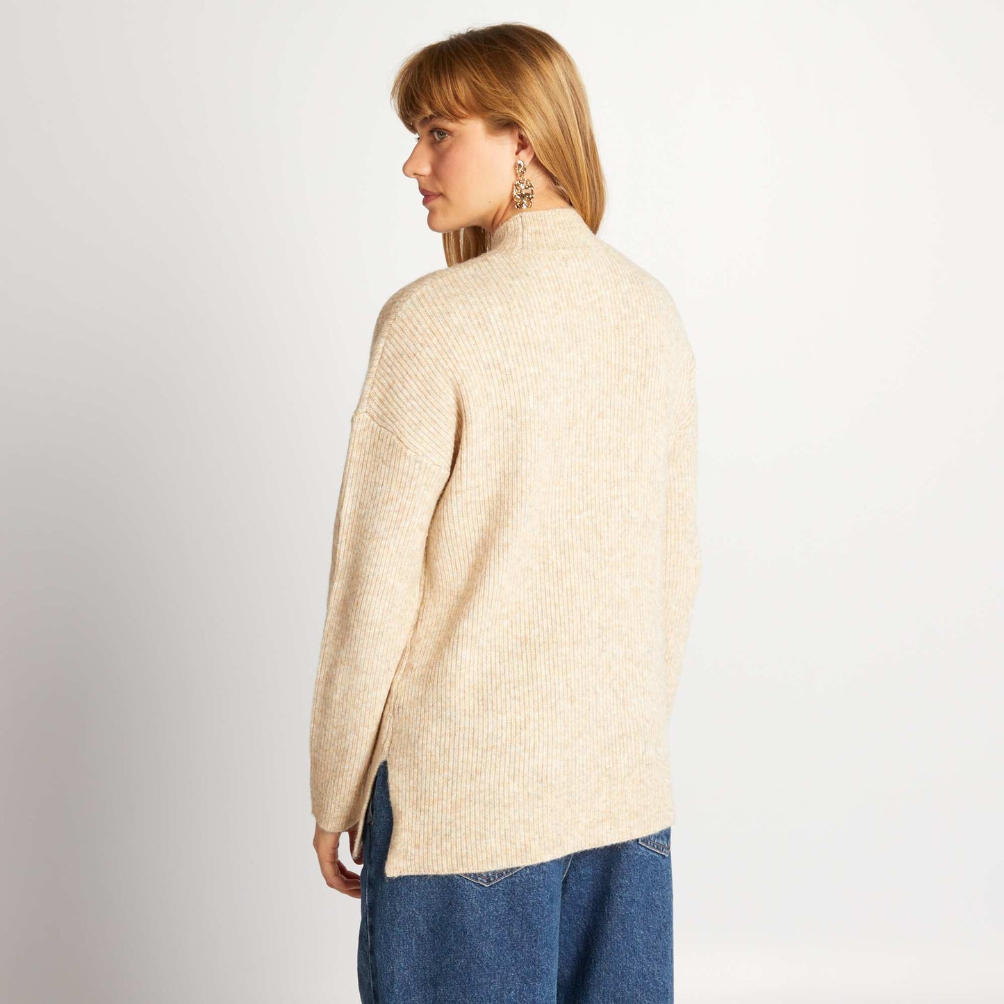 Knit sweater with high neck Beige