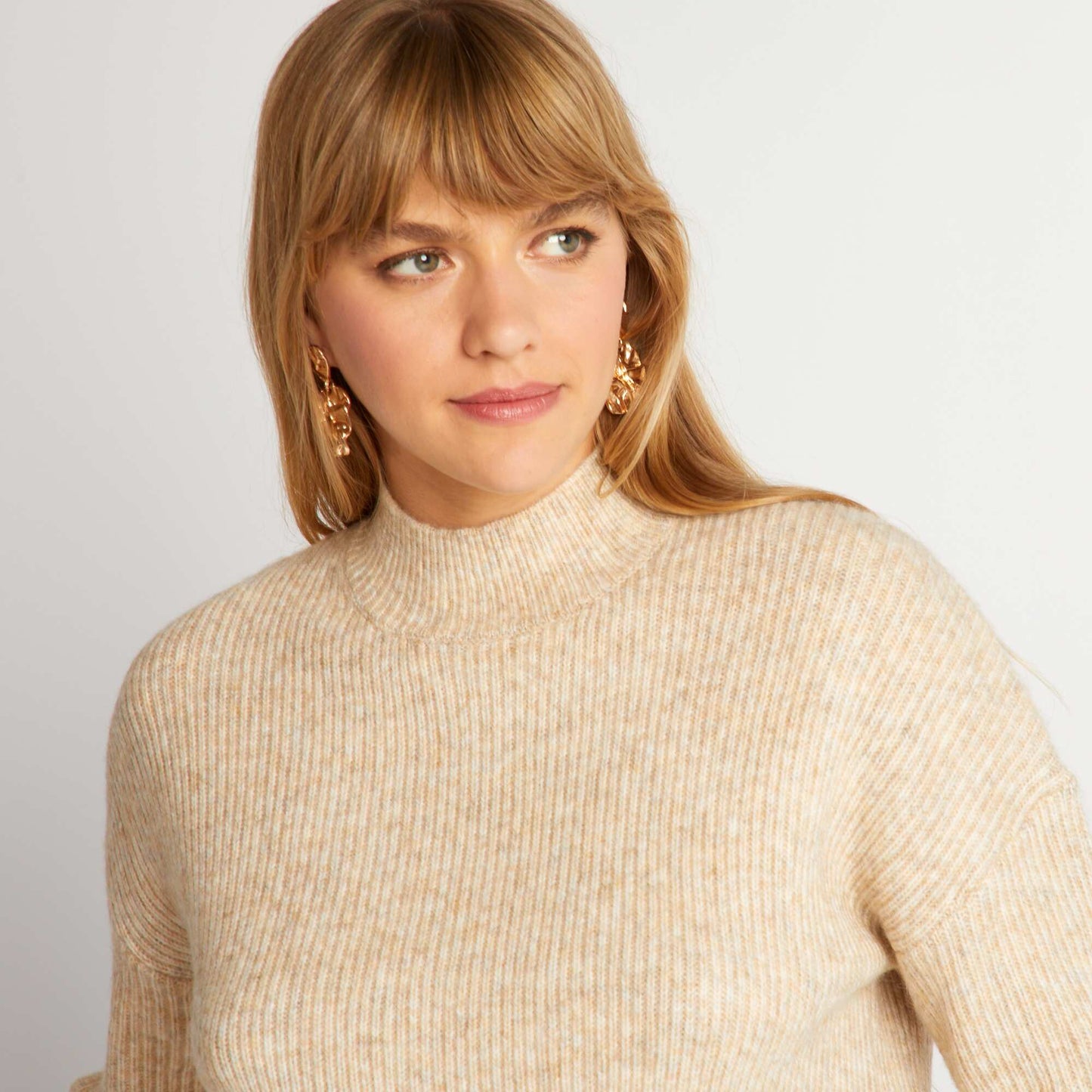 Knit sweater with high neck Beige