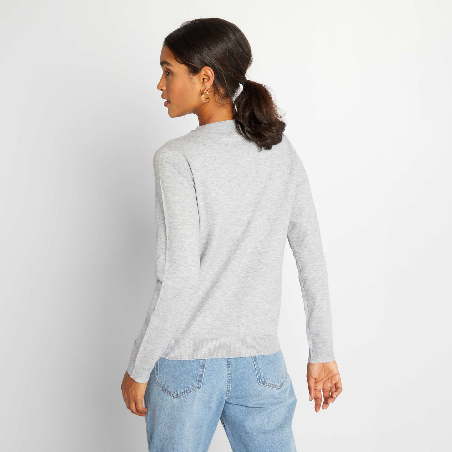 Knitted V-neck sweater L_GREY