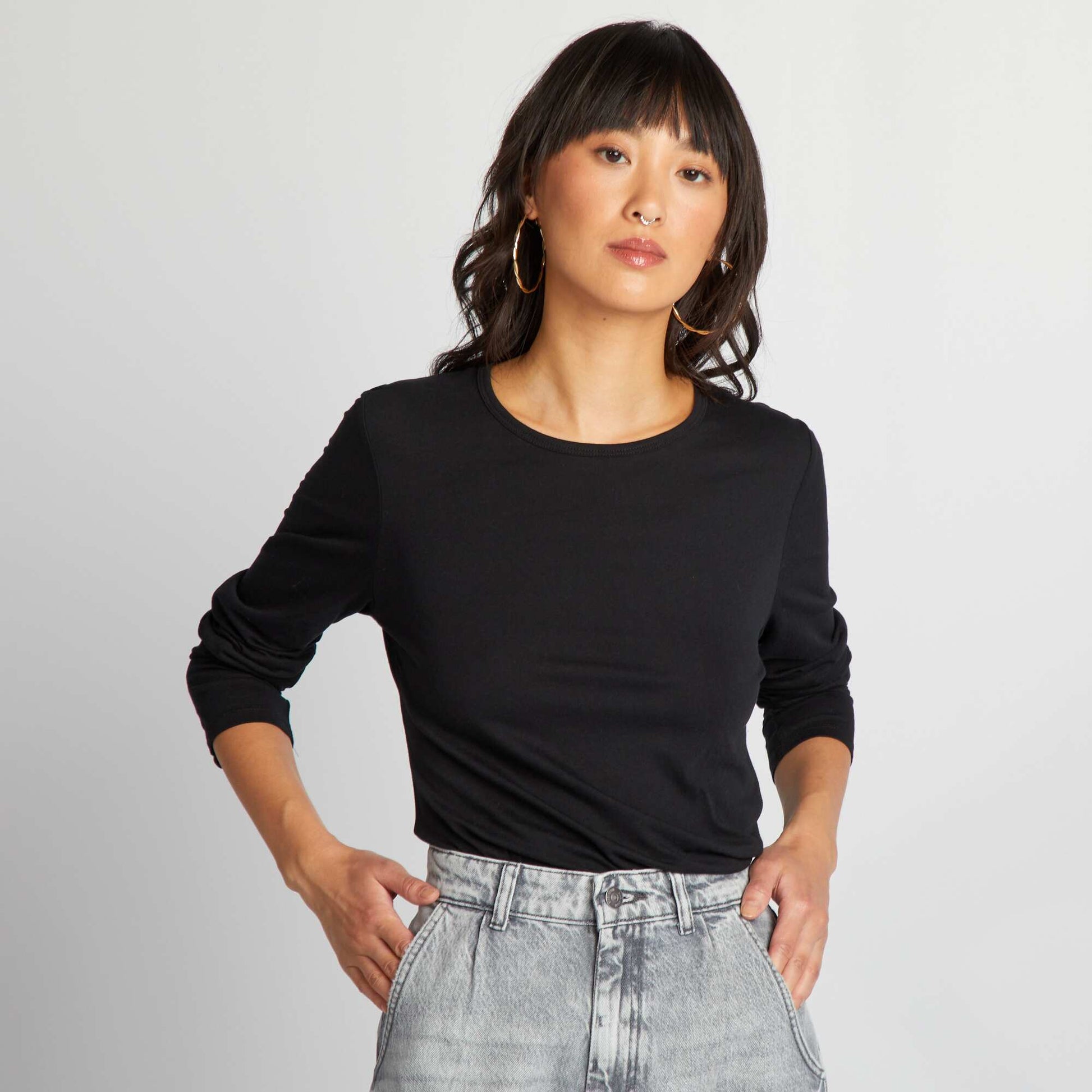 Long-sleeved jersey T-shirt black - Main Image