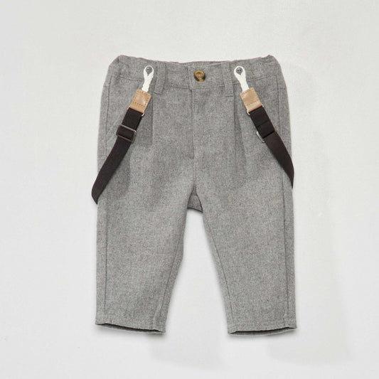 Flannel chinos with detachable braces M_GREY