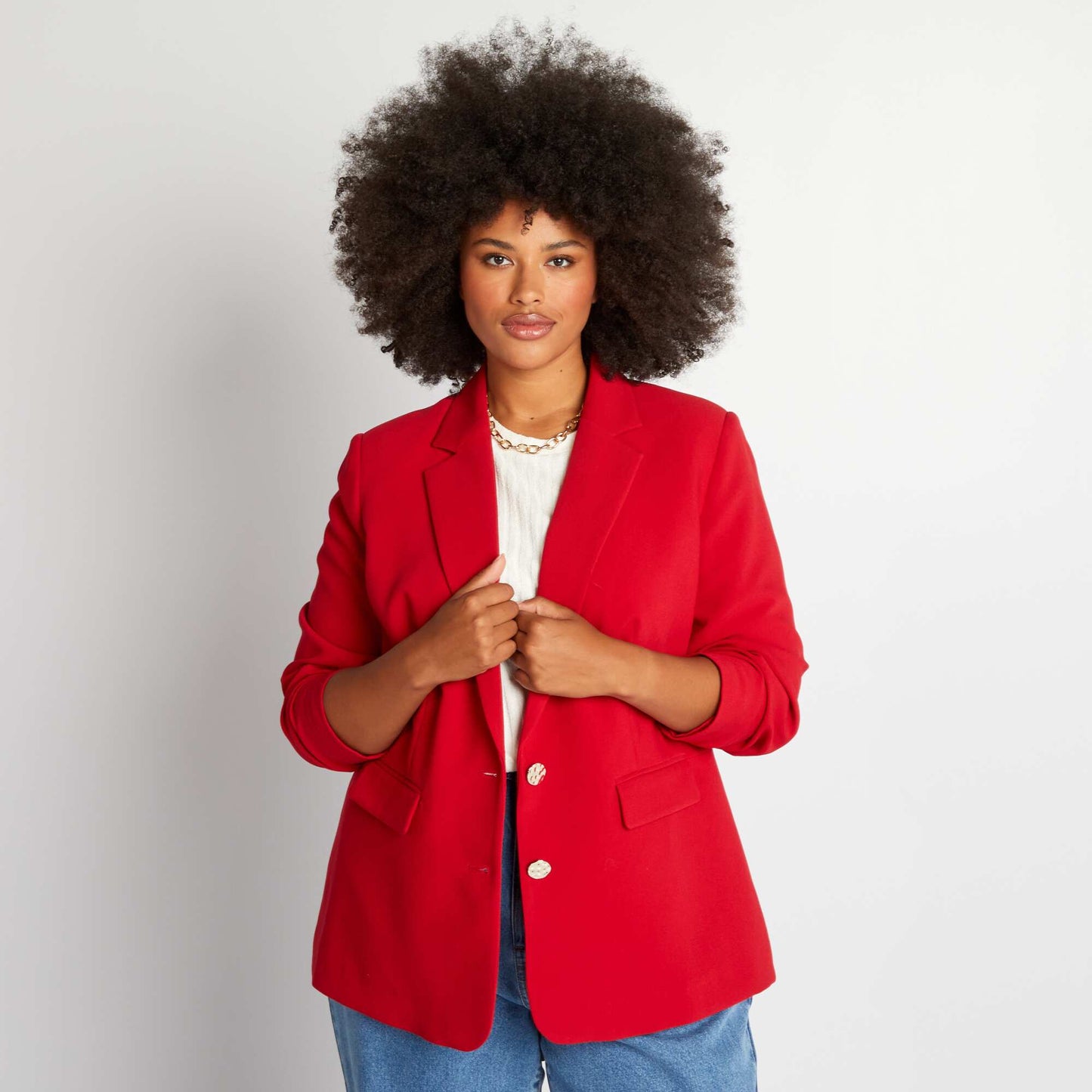 Tailored jacket with textured buttons SAVVY_RED