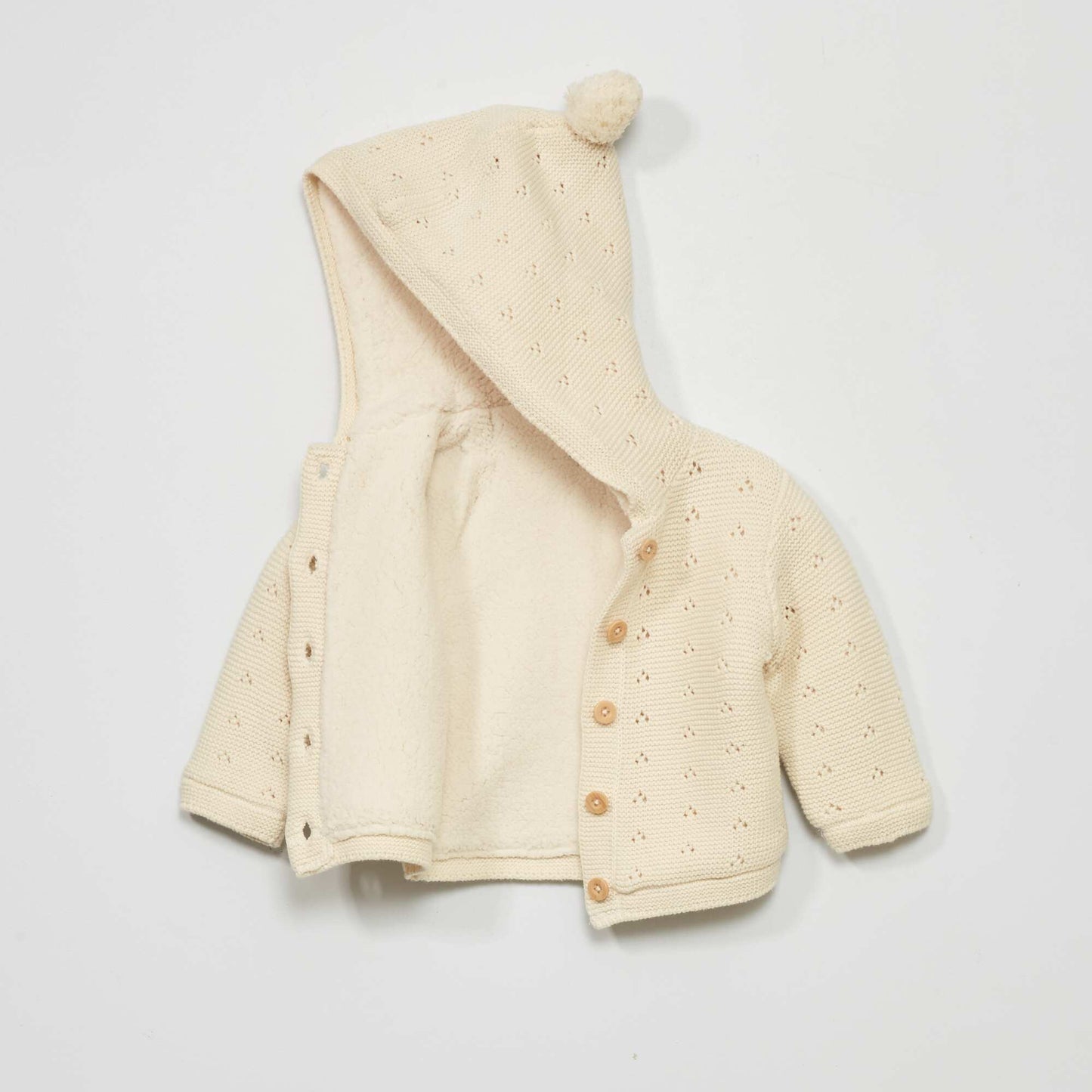 Knitted cardigan with sherpa lining WHITE EGG